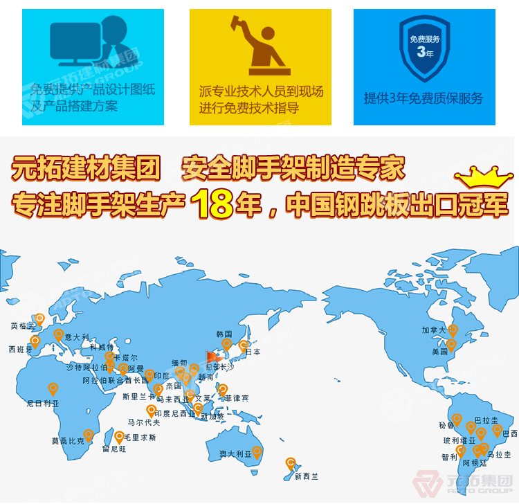 元拓建材集團，安全腳手架制造專家！專注腳手架生產18年，中國鋼跳板出口冠軍！